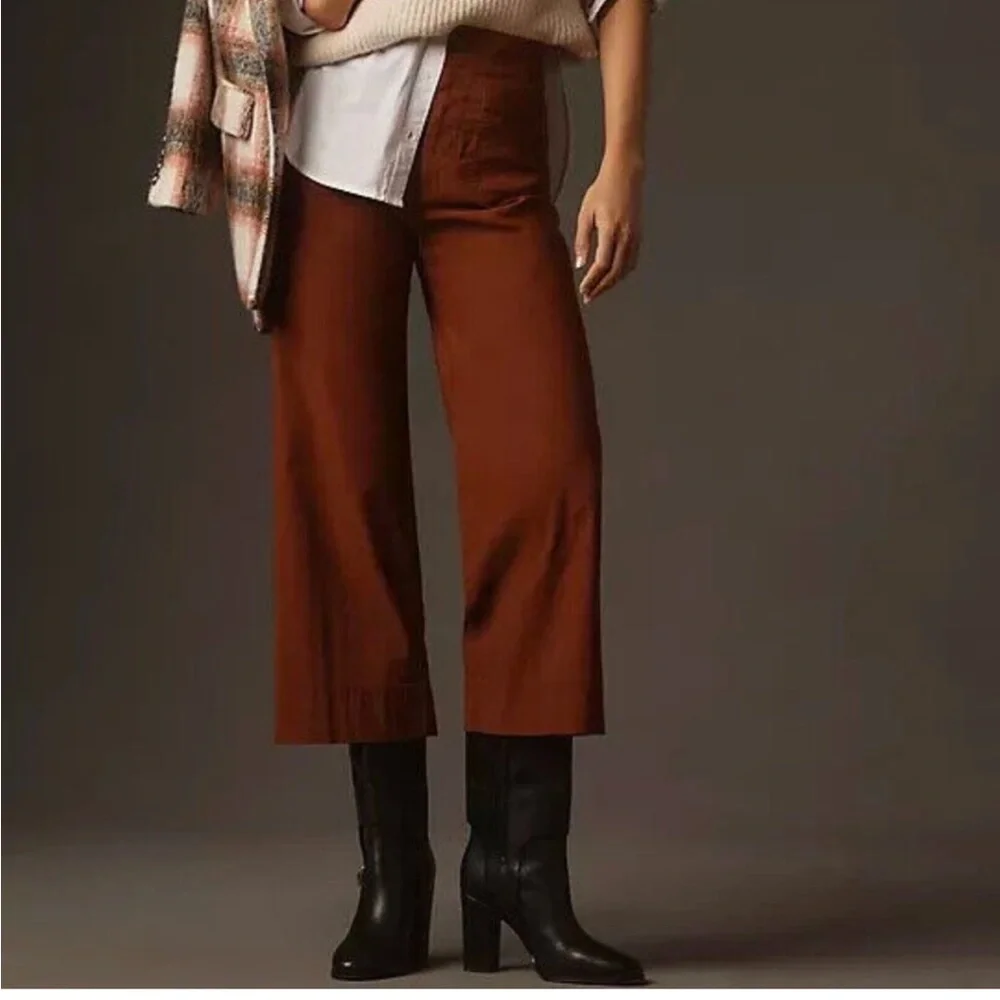 NWT Anthropologie Maeve Colette Cropped Wide Leg Pants - Mango